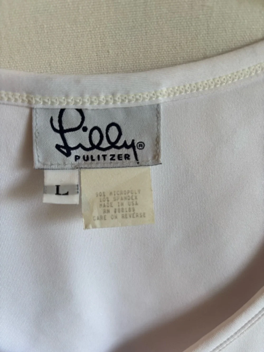 Lilly Pulitzer White Sleeveless Tank Top Pink Palm Logo Size L - Picture 7 of 7